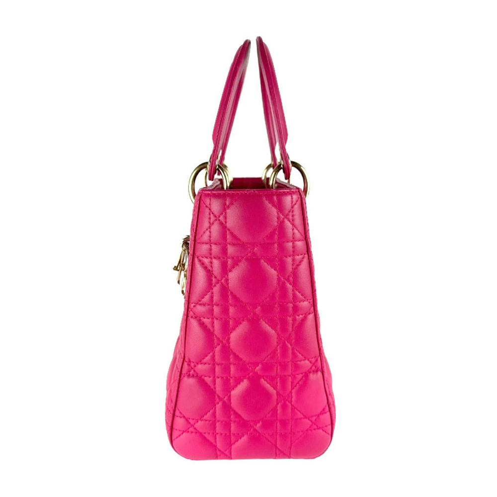 Dior Christian 2way lambskin pink Bag Shoulder Lady gold Pink Gold